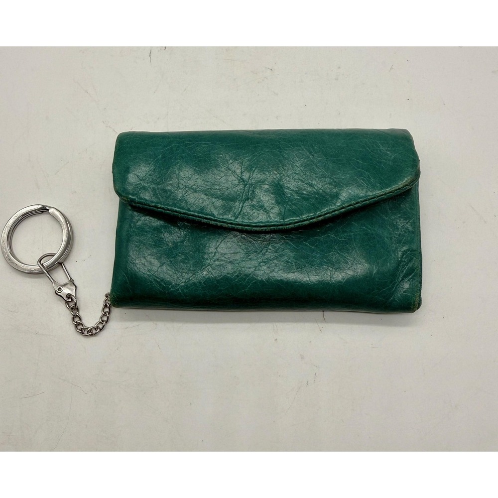 Hobo Wallet Womens Small Green Leather Folding Snap Logo keychain